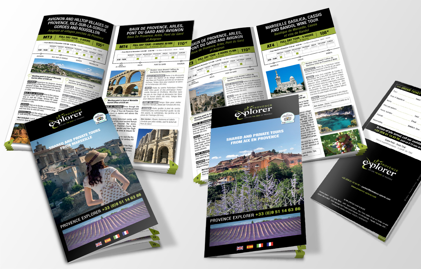 2 dépliants, couverures et pages intérieures pour un tour operator