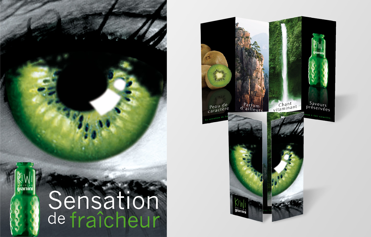 affiche oeil iris en kiwi et mock-up leaflet